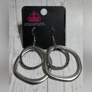 paparazzi Silver Textured Double Hoop Dangle Earrings